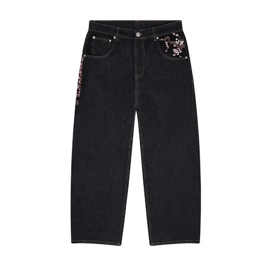 Baggy Jeans Plum Blossom Embroidery Y2K