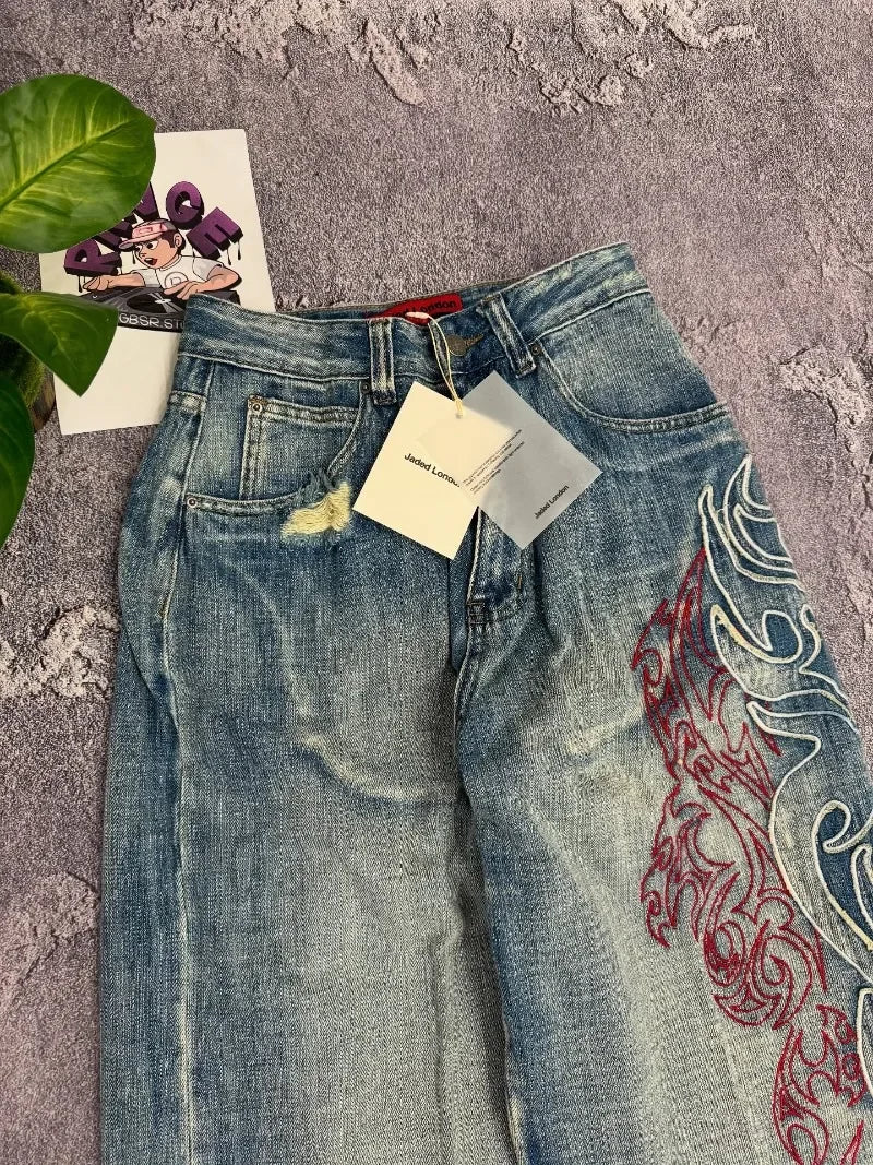Y2K American New Pattern Embroidery Baggy Jeans