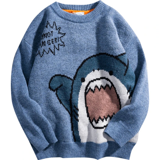 Shark Men Winter Pullover High Collar Sweater