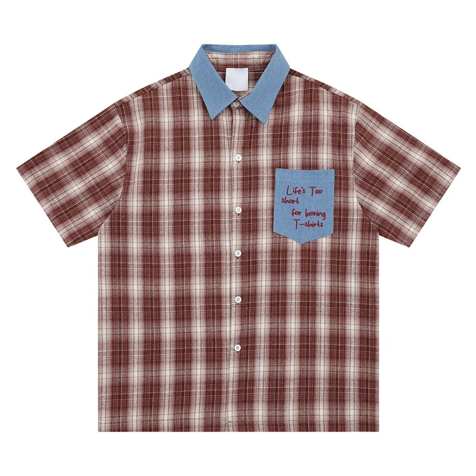 Summer Mens Plaid Short Sleeve Shirts