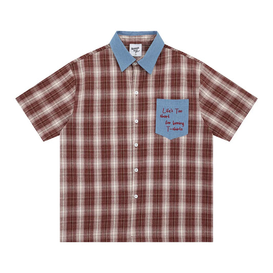 Contrast Plaid Short Sleeve Shirts