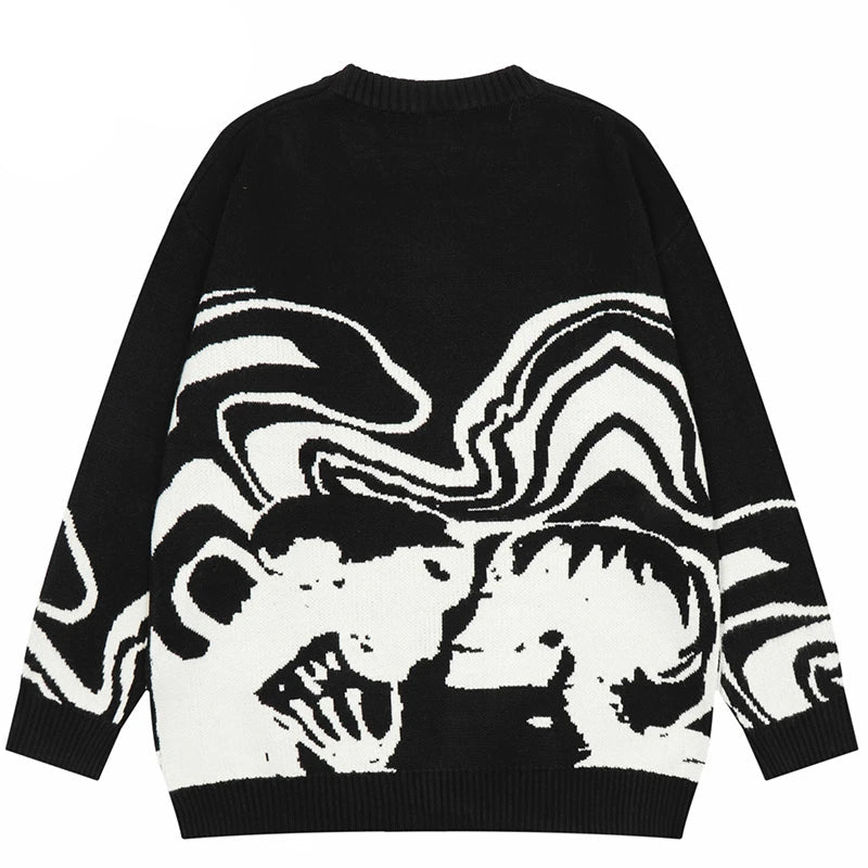 Retro Painting Skull Graphic Hip Hop Knitted Sweater