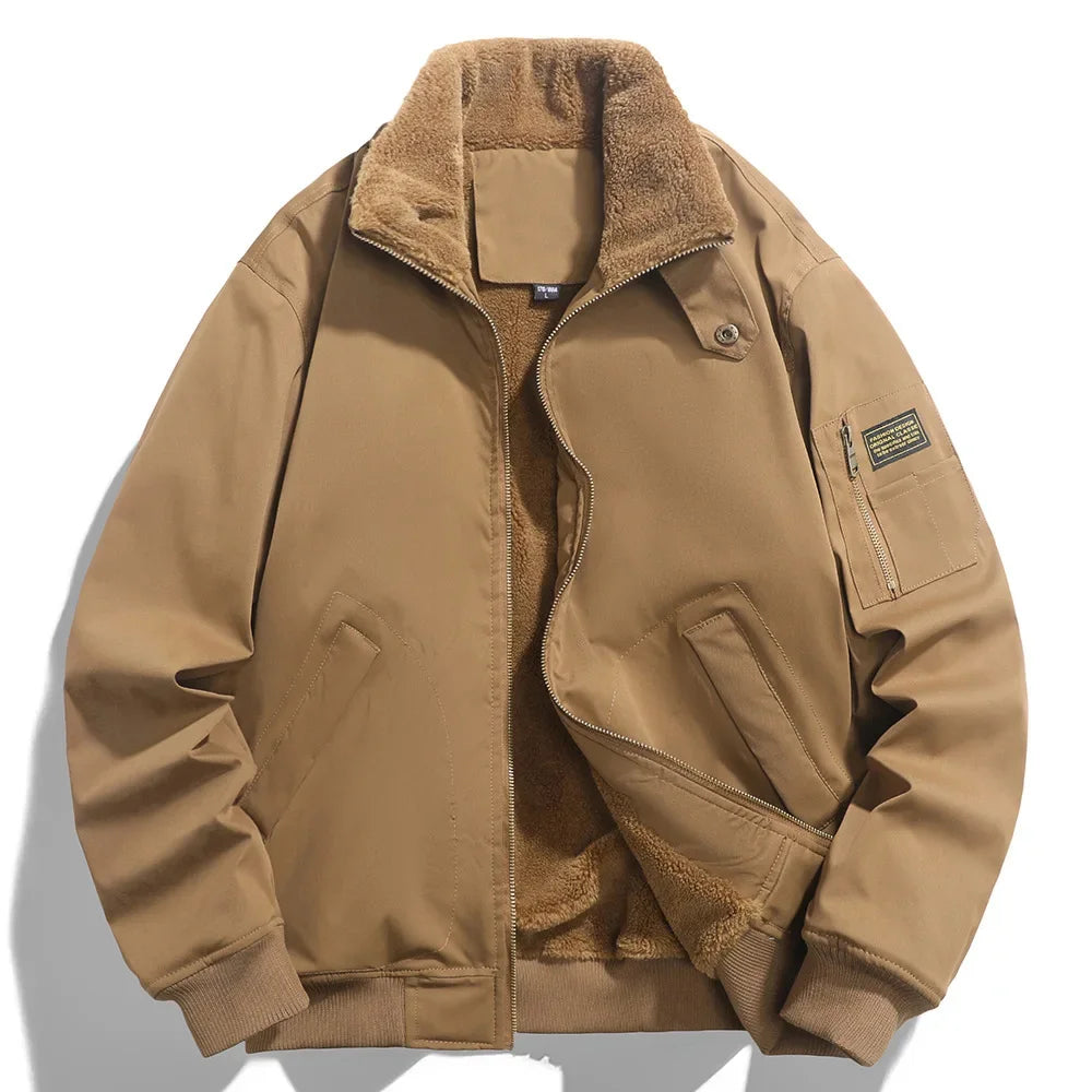 Winter Men Fluffy Collar Fleece Warm Casual Down Jackets